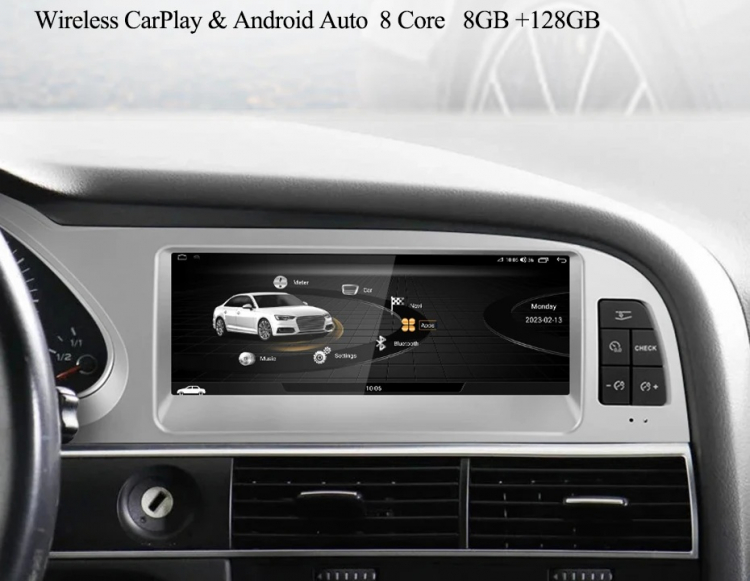 8,8 Android 14 Display Audi A6 C6 2005–2011 CarPlay & Android Auto